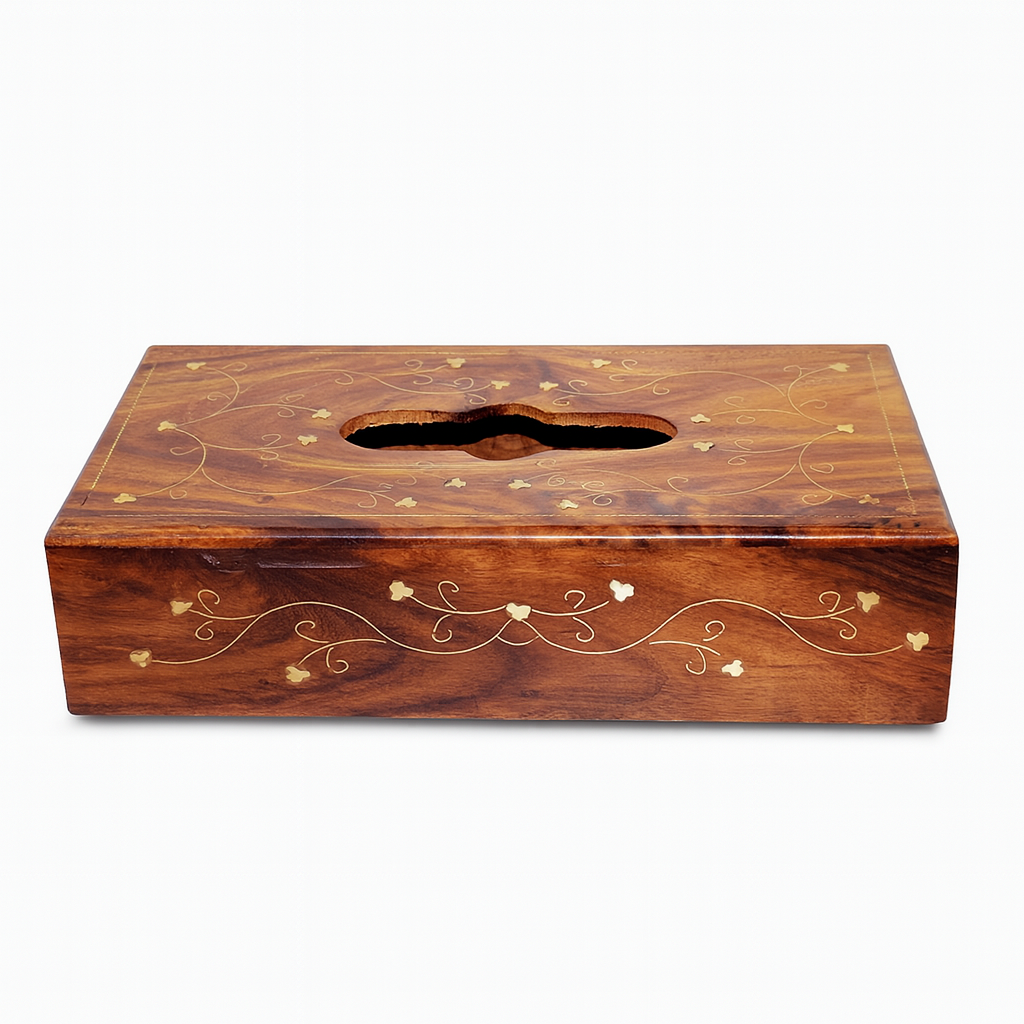 Wooden Tissue Box (Brass work)